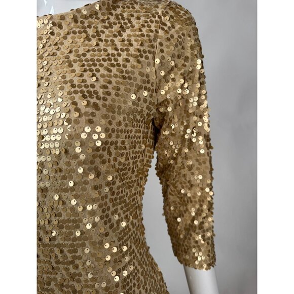 Fredericks Of Hollywood Gold Sequin Dress With 3/4 Sleeves & Low Back Design Siz - Picture 13 of 16